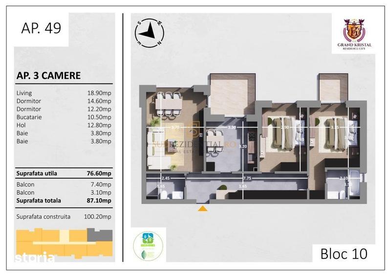 Apartament cu 3 camere în Metalurgiei