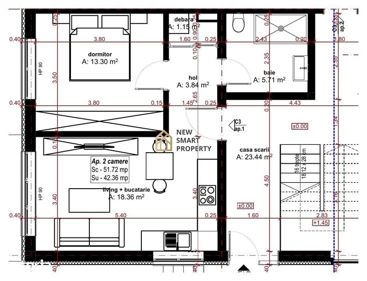 Apartament cu 2 camere în Oncea