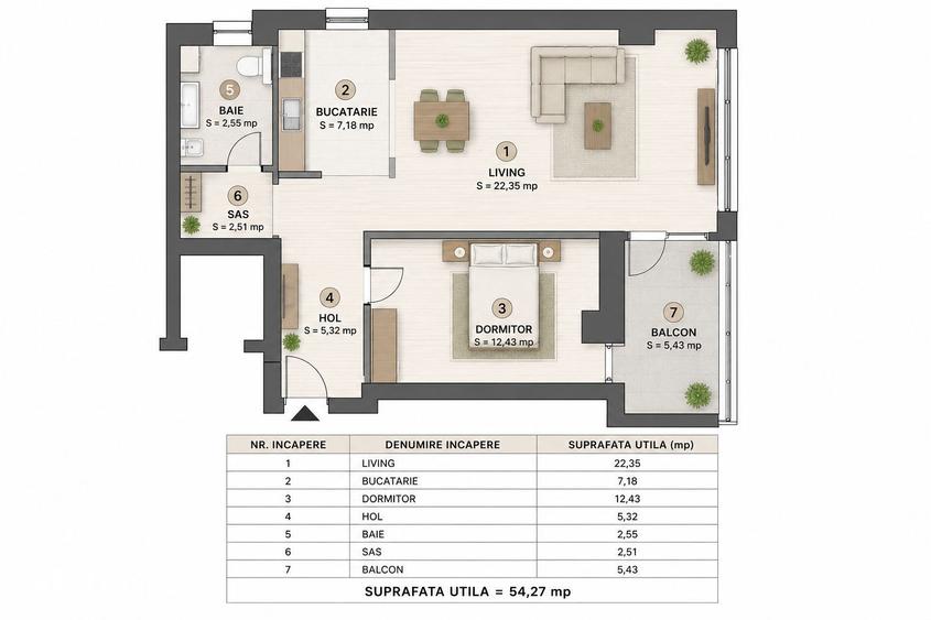 Apartament cu 2 camere, mobilat în Medicină