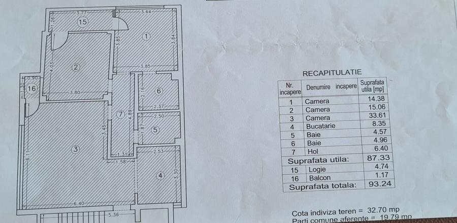 Apartament cu 3 camere semidecomandat în Clucerului