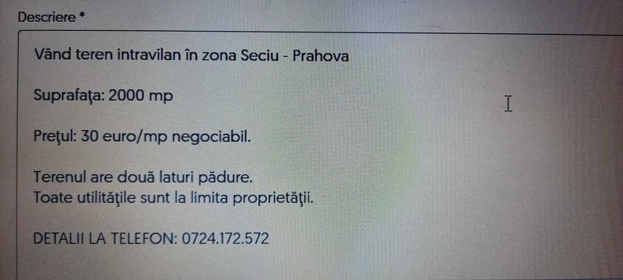 Teren de 2000 mp, în Seciu