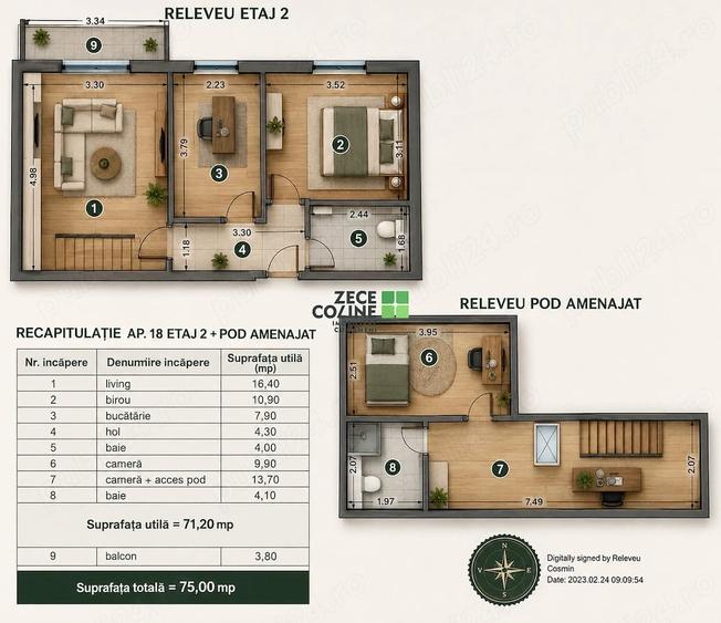 Apartament cu 3 camere semidecomandat în Central