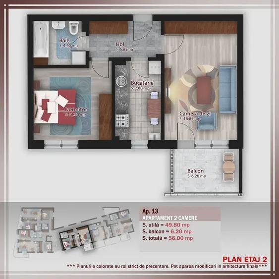 Apartament cu 2 camere decomandat în Lizeanu