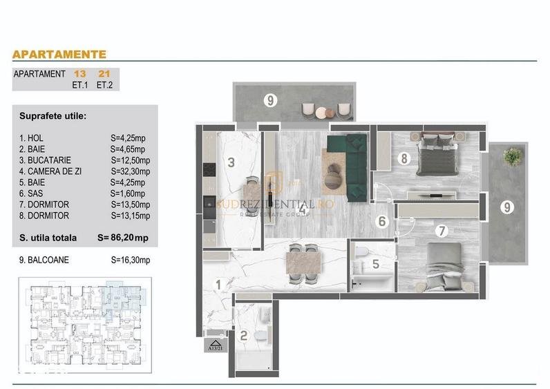 Apartament cu 3 camere în Giurgiului