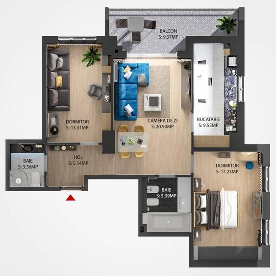 Apartament cu 3 camere decomandat în Iosia