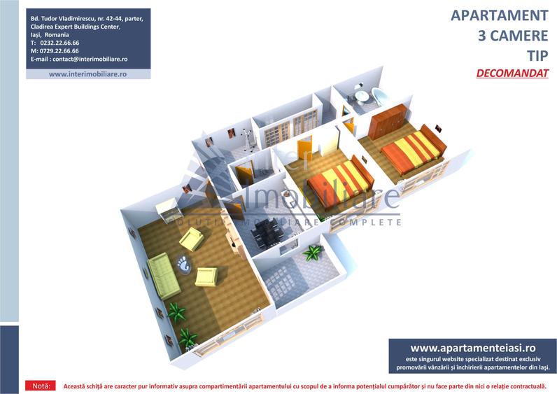 Apartament cu 3 camere decomandat în Nicolina