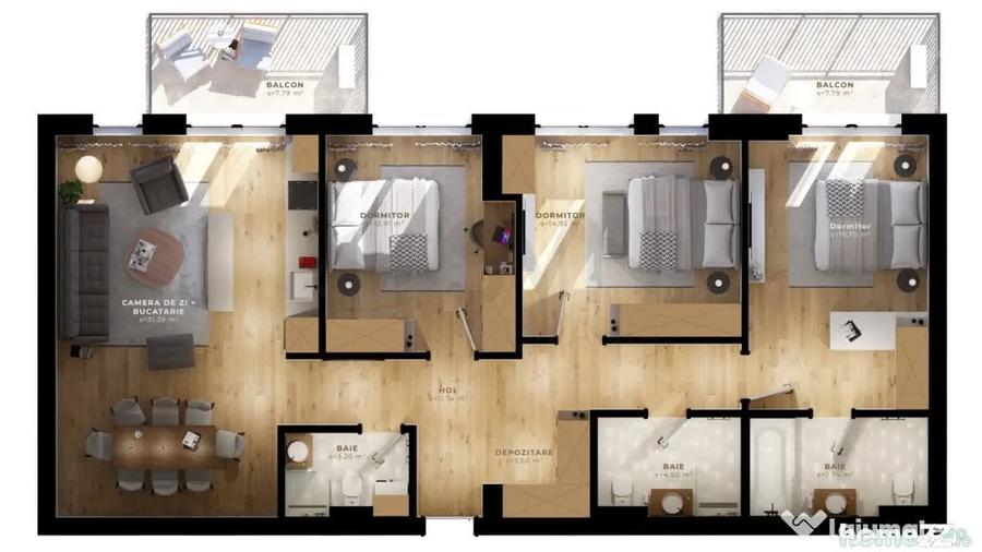 Apartament cu 4 camere decomandat în Tunari