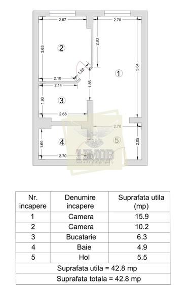 Apartament cu 2 camere în Trei Stejari