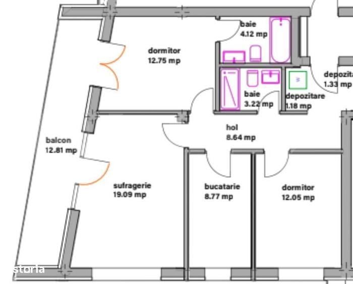 Apartament cu 3 camere în Central