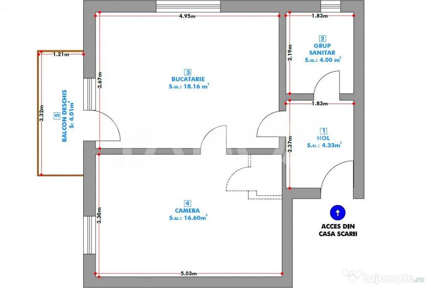 Apartament cu 2 camere semidecomandat în Central