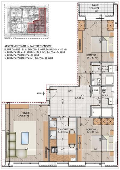 Apartament cu 3 camere în Theodor Pallady