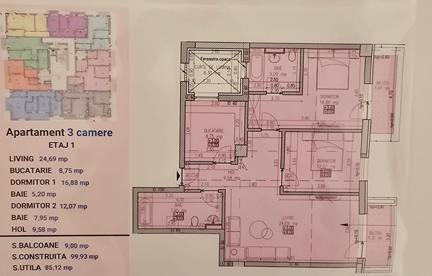 Apartament cu 3 camere în Sisești