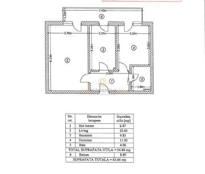 Apartament cu 2 camere, mobilat în Sud