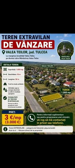 Teren de 1000 mp, în Valea Teilor