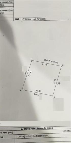 Teren Construcții intravilan de 450 mp, în Chiscani