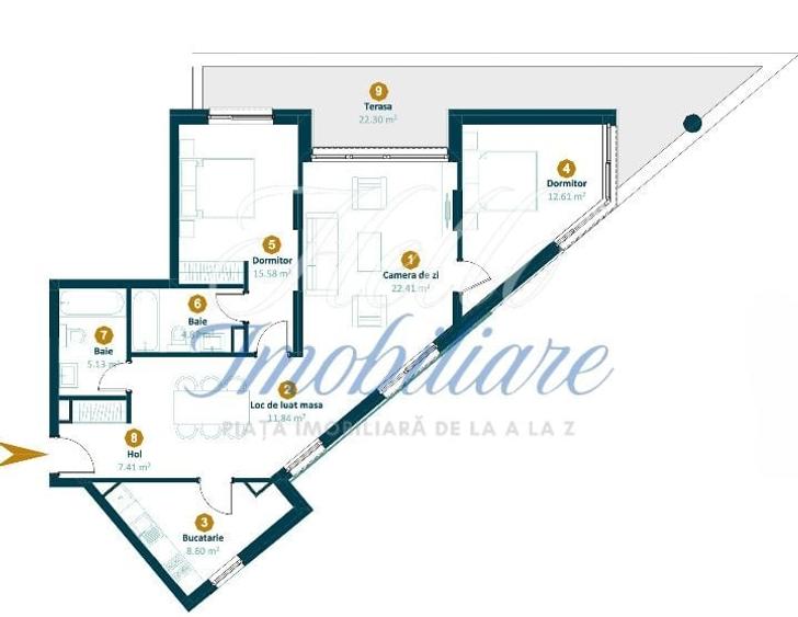 Apartament cu 3 camere semidecomandat în Între Lacuri