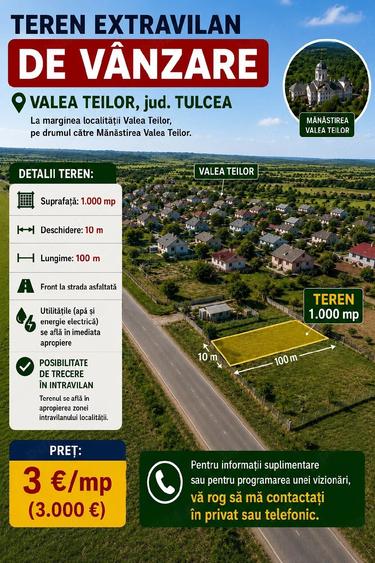 Teren de 1000 mp, în Valea Teilor