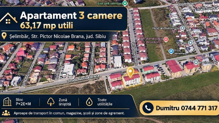 Apartament cu 3 camere decomandat în Șelimbăr