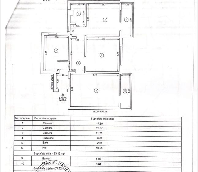 Apartament cu 3 camere decomandat în Casa de Cultură