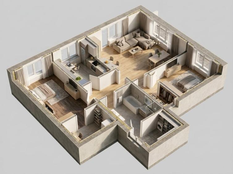 Apartament cu 3 camere semidecomandat în Vatra Luminoasă