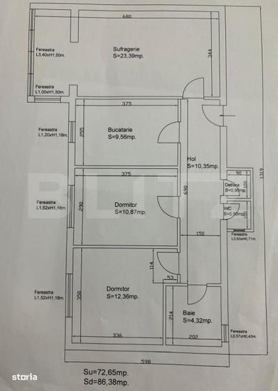 Apartament cu 3 camere decomandat în Central