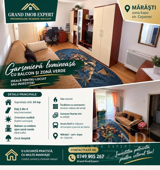 Garsonieră semidecomandată, mobilată în Mărăști