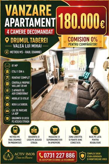 Apartament cu 4 camere decomandat în Drumul Taberei