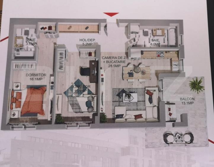 Apartament cu 3 camere decomandat, mobilat în Libertății