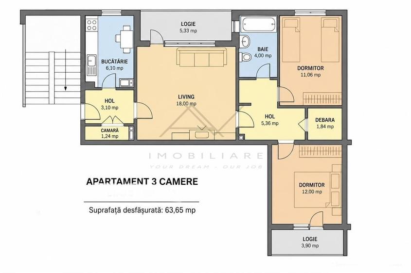 Apartament cu 3 camere în Uverturii