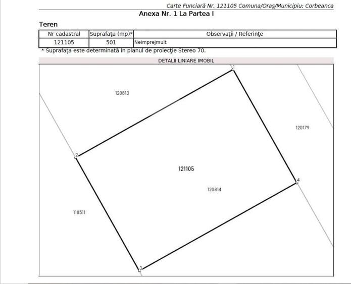Teren Construcții intravilan de 809 mp, în Corbeanca
