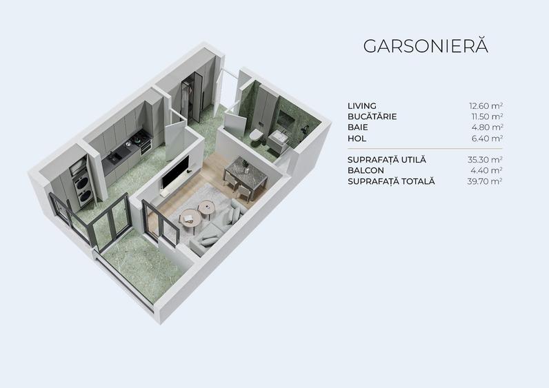 Garsonieră decomandată în Berceni