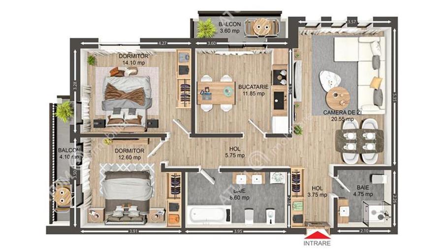 Apartament cu 3 camere decomandat în Șelimbăr