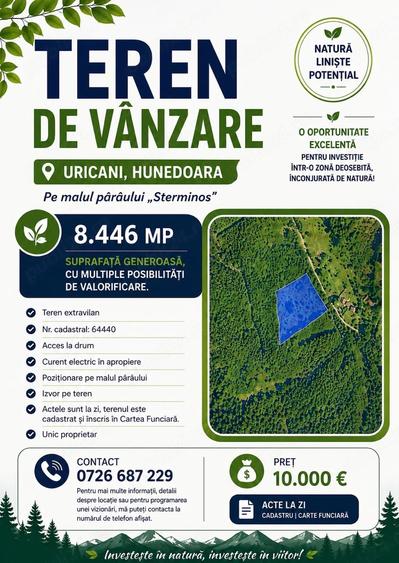 Teren de 8446 mp, în Uric