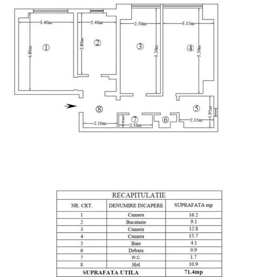 Apartament cu 3 camere decomandat în Frumoasa