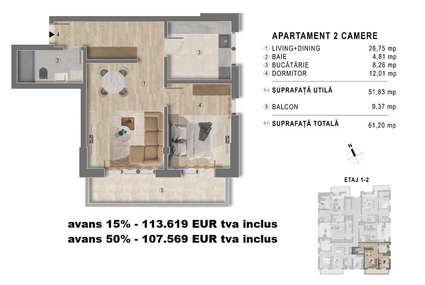 Garsonieră decomandată în Berceni