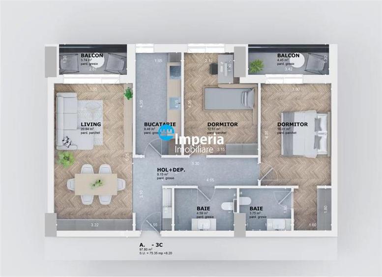 Apartament cu 3 camere decomandat în Ciric