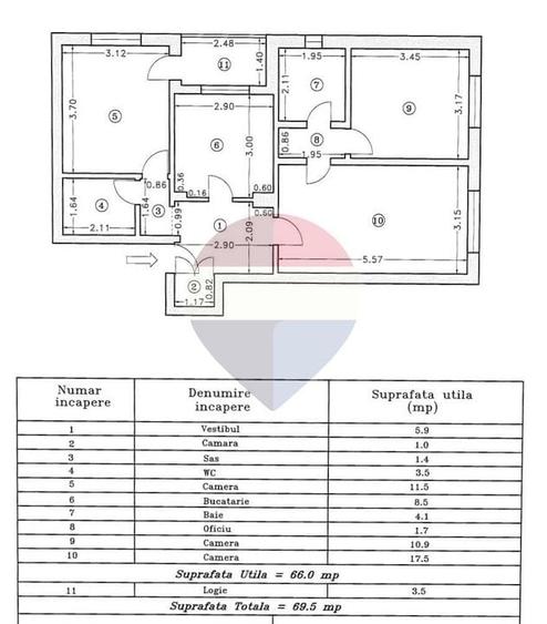 Apartament cu 3 camere semidecomandat în Rahova