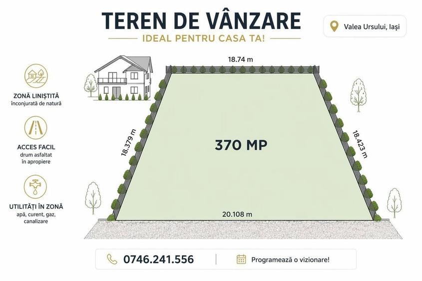 Teren de 370 mp, în Podu Roș