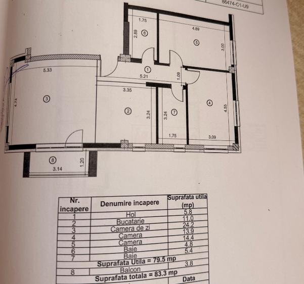 Apartament cu 3 camere decomandat în Florești