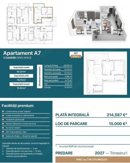 Apartament cu 3 camere semidecomandat în Torontalului