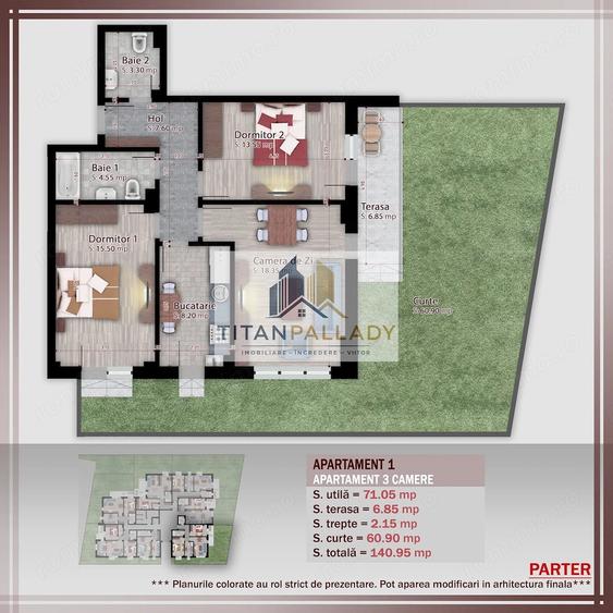 Apartament cu 3 camere decomandat în Titan