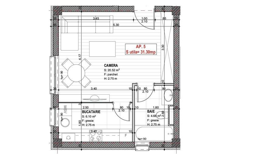 Apartament cu 2 camere semidecomandat în Girocului