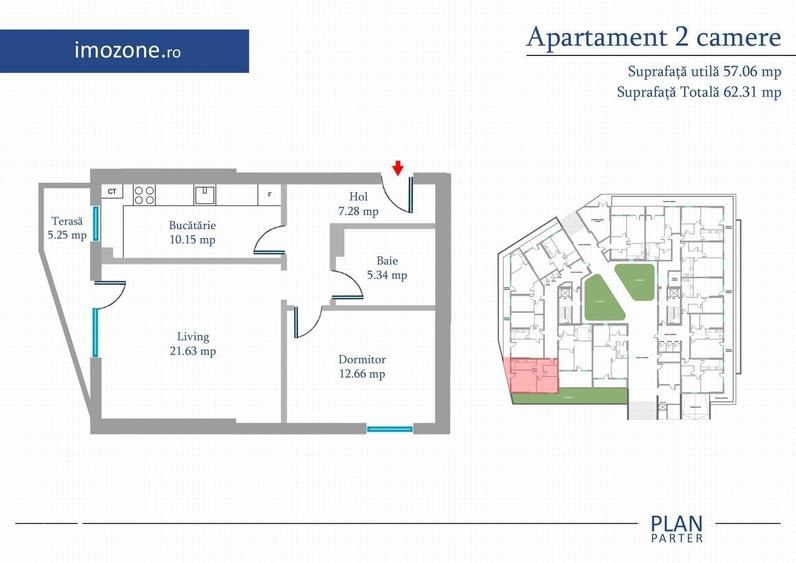 Apartament cu 2 camere decomandat în Central
