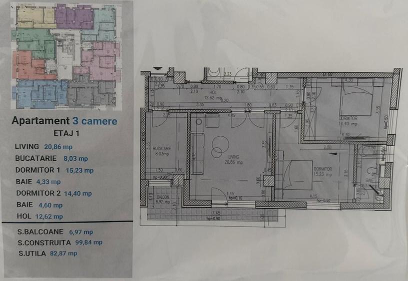 Apartament cu 3 camere în Sisești