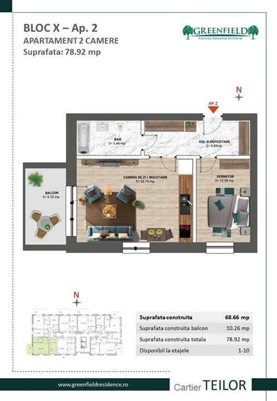 Apartament cu 2 camere decomandat în Nord