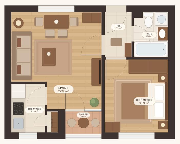 Apartament cu 2 camere semidecomandat în Berceni