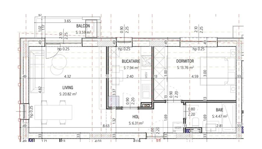 Apartament cu 2 camere semidecomandat în Tunari