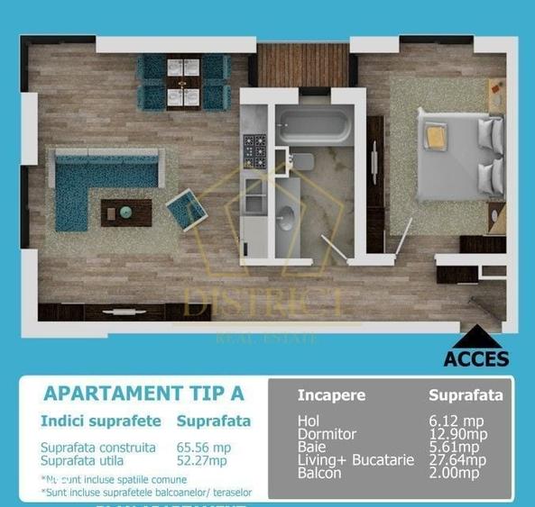 Apartament cu 2 camere decomandat în Torontalului