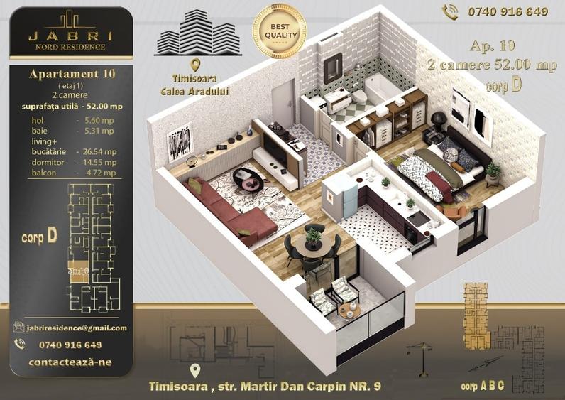 Apartament cu 2 camere decomandat în Aradului