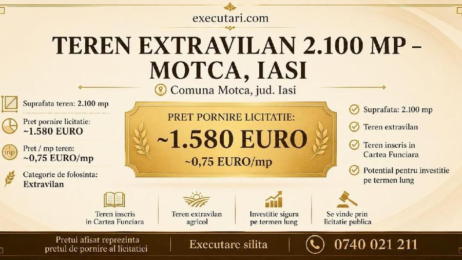 Teren agricol extravilan de 2100 mp, în Moțca
